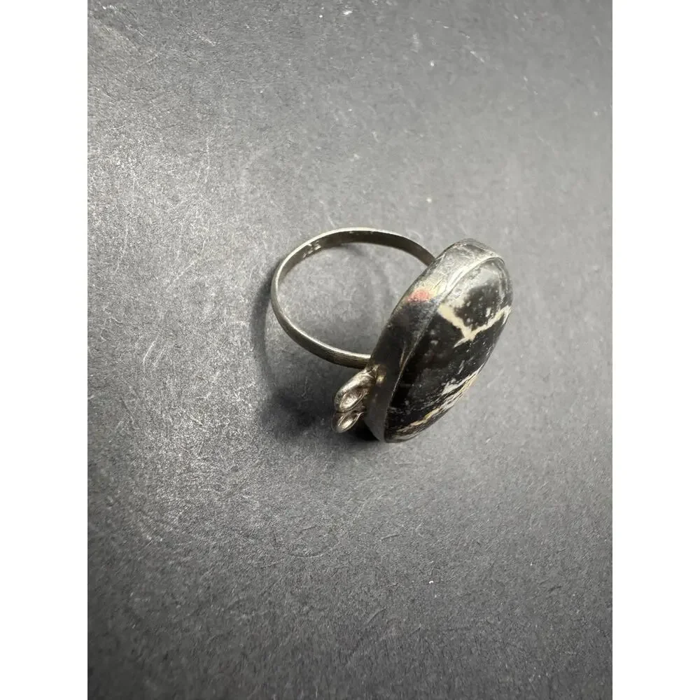 Vintage Navajo Iron Buffalo Turquoise 925 Sterling Silver Oval Ring Sz 7.5